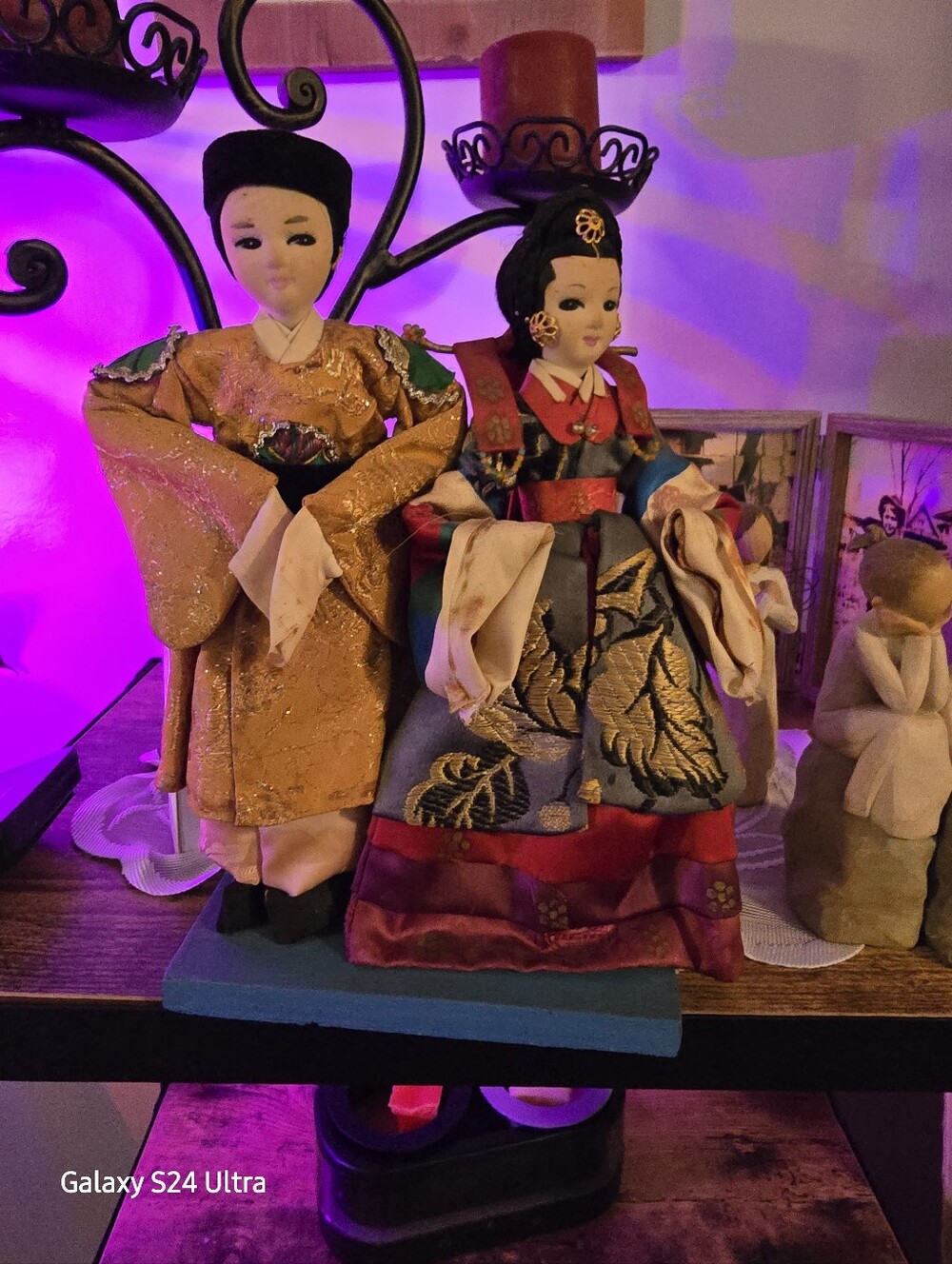 Handcrafted Porcelain Couple Dolls in Gold, Blue and Red